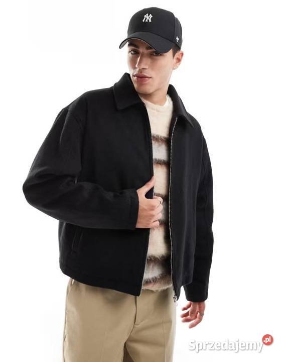 Asos design czarna klasyczna kurtka z kołnierzem Warszawa