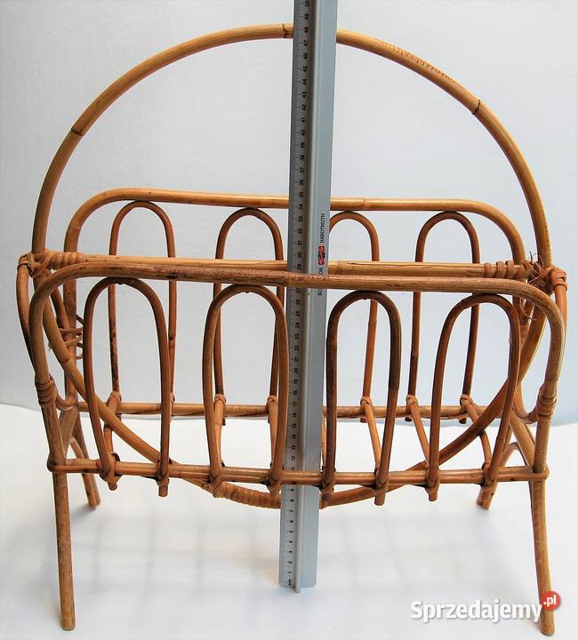 Gazetnik rattanowy art deco design lata 60 PRL Lublin