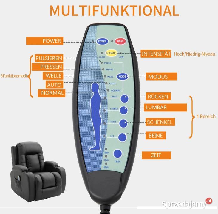 Fotel z masażem z funkcją ogrzewania Brzesko