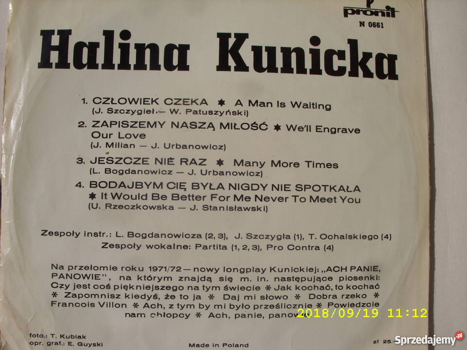 HALINA KUNICKACZLOWIEK CZEKA siniel winyl Wołów