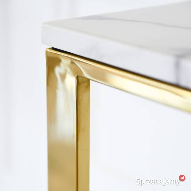 Nowoczesna konsola złota glamour z białym blatem Krzesła Warszawa
