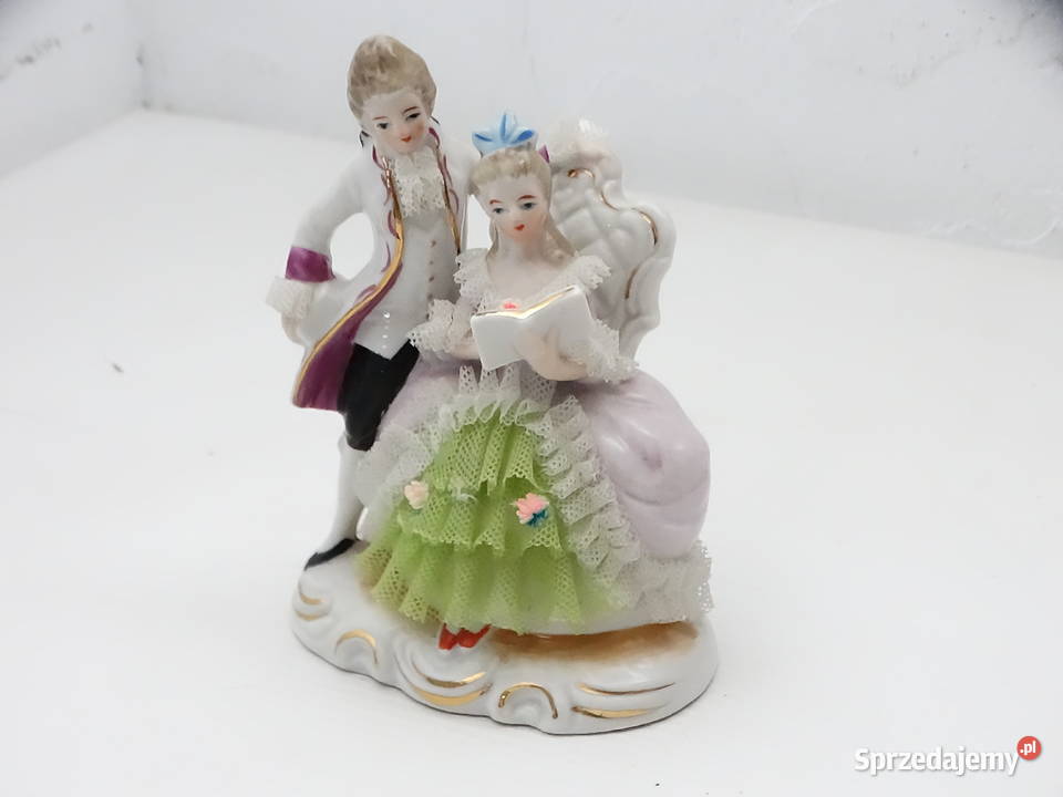 Figurka Porcelanowa Drezno Para Dworska Koronka Biłgoraj