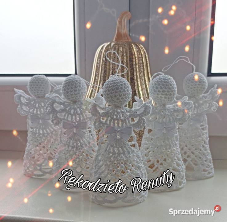 Szydełkowe aniołki rękodzieło chrzest komunia