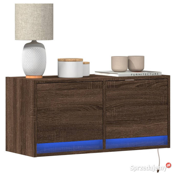Ścienna szafka TV z LED brązowy dąb 80x31x35
