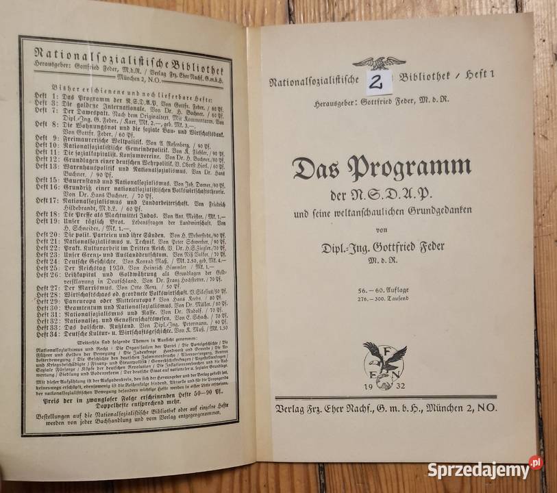 Książka Program NSDAP i jego podstawowe Idee III Gliwice sprzedam