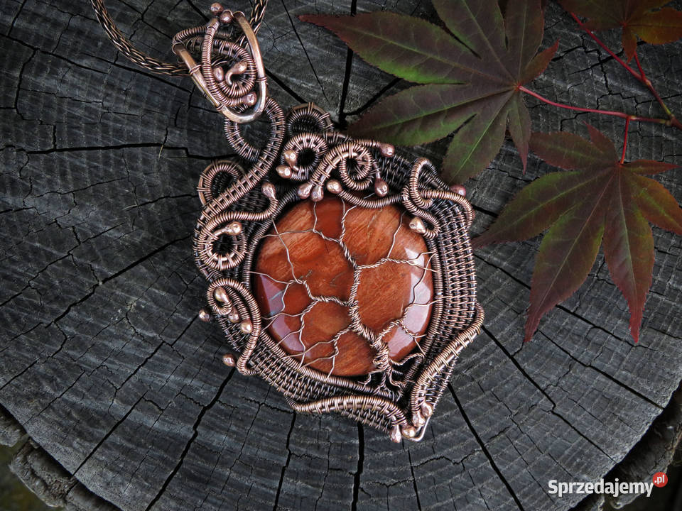 Miedziany wisiorek jaspis drzewo życia handmade Wisiorki Wieliczka