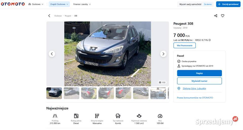 Peugeot 308 SW 2010r 16 HDI 215000km Zielona Góra sprzedam