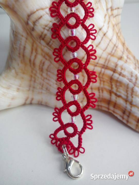 Bransoletka frywolitkowa Wiśniowa