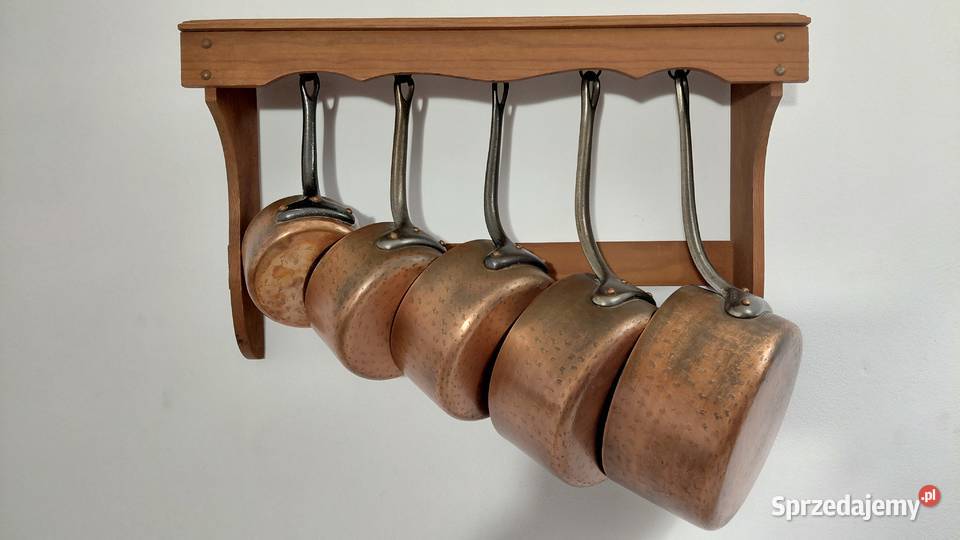 Zestaw Francuskich kutych rondli miedzianych Krzykawa