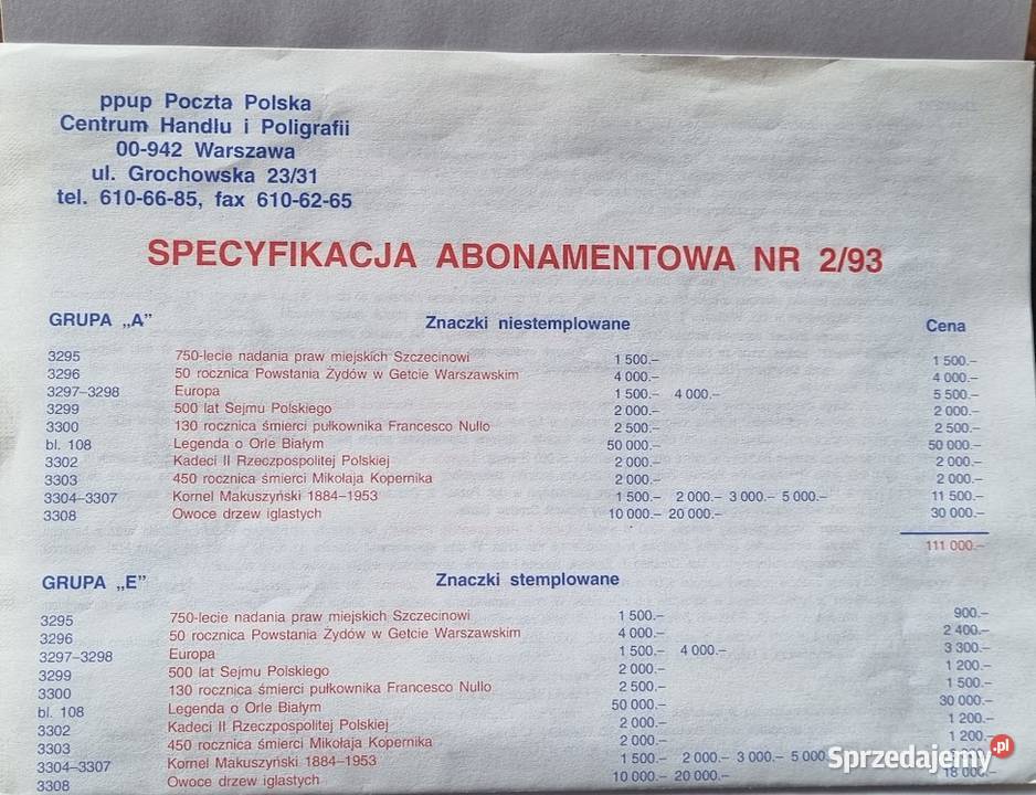 Specyfikacje abonamentowe lata 90te kolekcjonera Zielona Góra