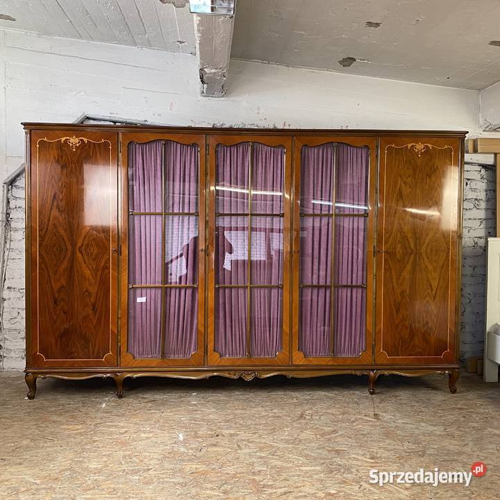 Barokowa szafa pięciodrzwiowa z witryną intarsje Meble Budno
