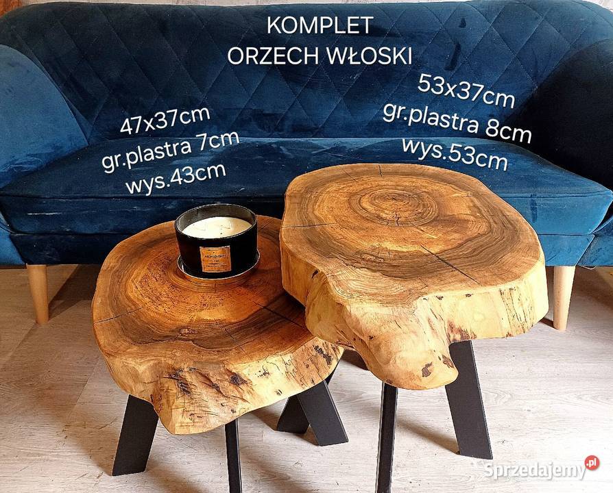Stolik kawowy KOMPLET Orzech włoski plaster drewna