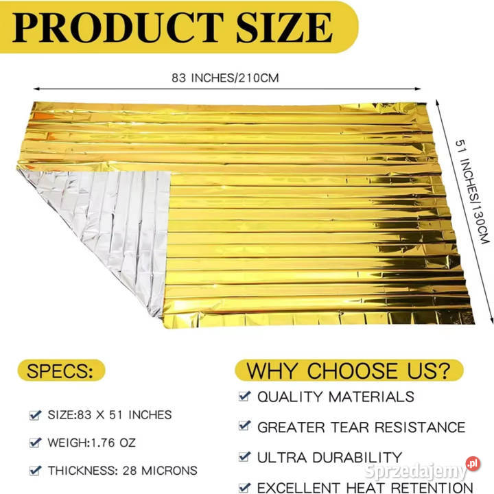 Koc survivalowy złotosrebrny 130x210 termiczny Warszawa sprzedam