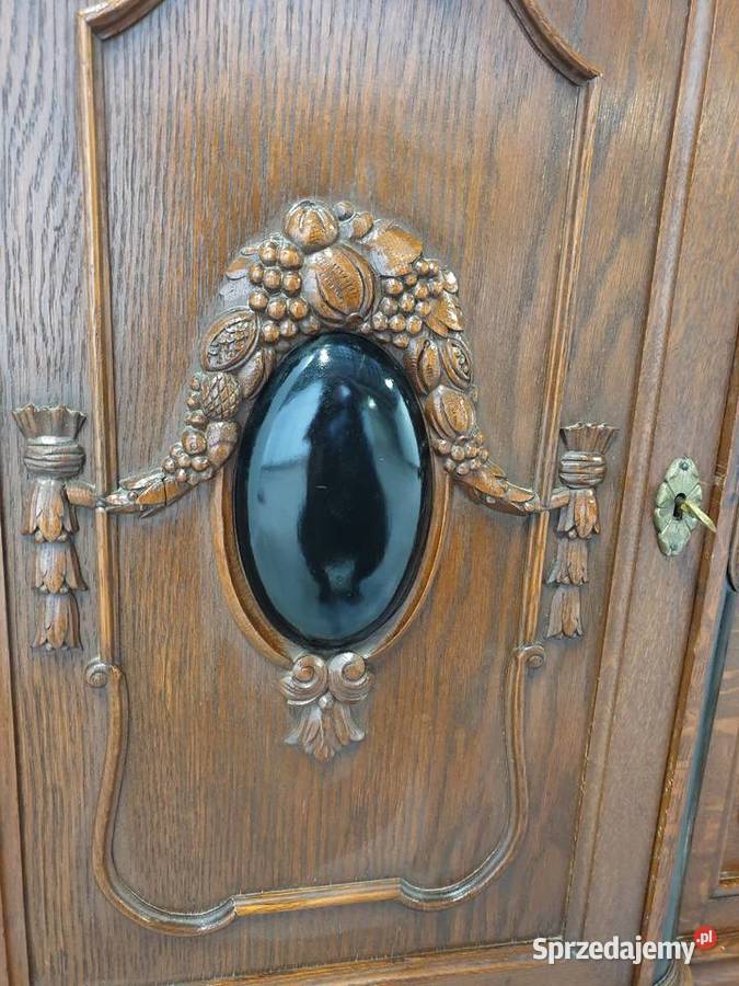 Antyk Ślicznie zdobiony dębowy kredens bufet Gdańsk