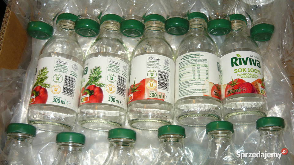 Butelki szklane 03 l 300 ml z nakrętkami sokach Sokółka