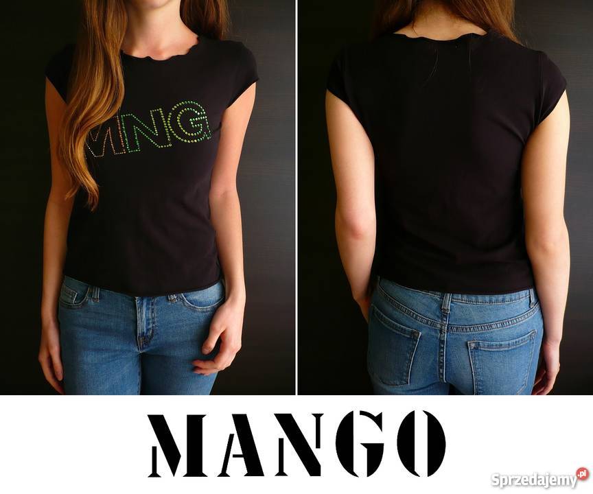 czarna koszulka s 36 tshirt Mango cekiny napis Topy i koszulki Inowrocław