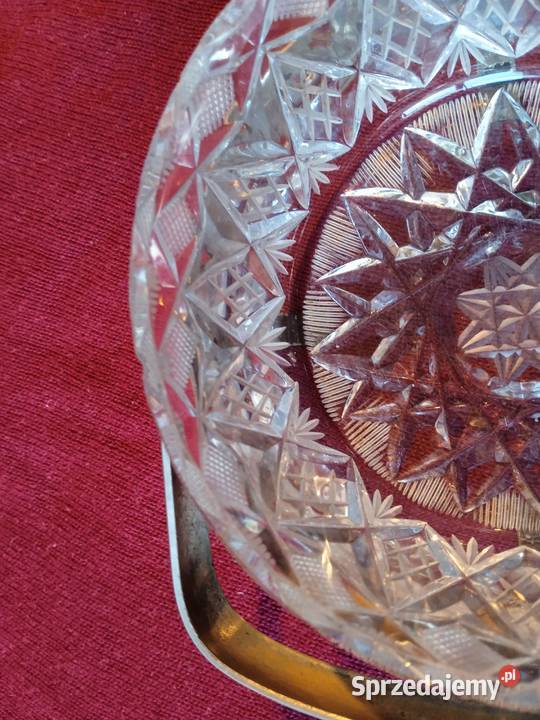 Cukierniczka kryształowa w metalowym koszyczku Koźminek