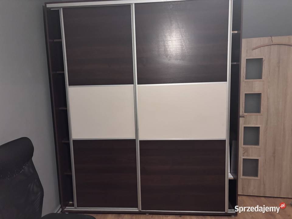 Duża szafa przesuwna 2drzwiowa z półkami brązbeż 60cm zachodniopomorskie Szczecin