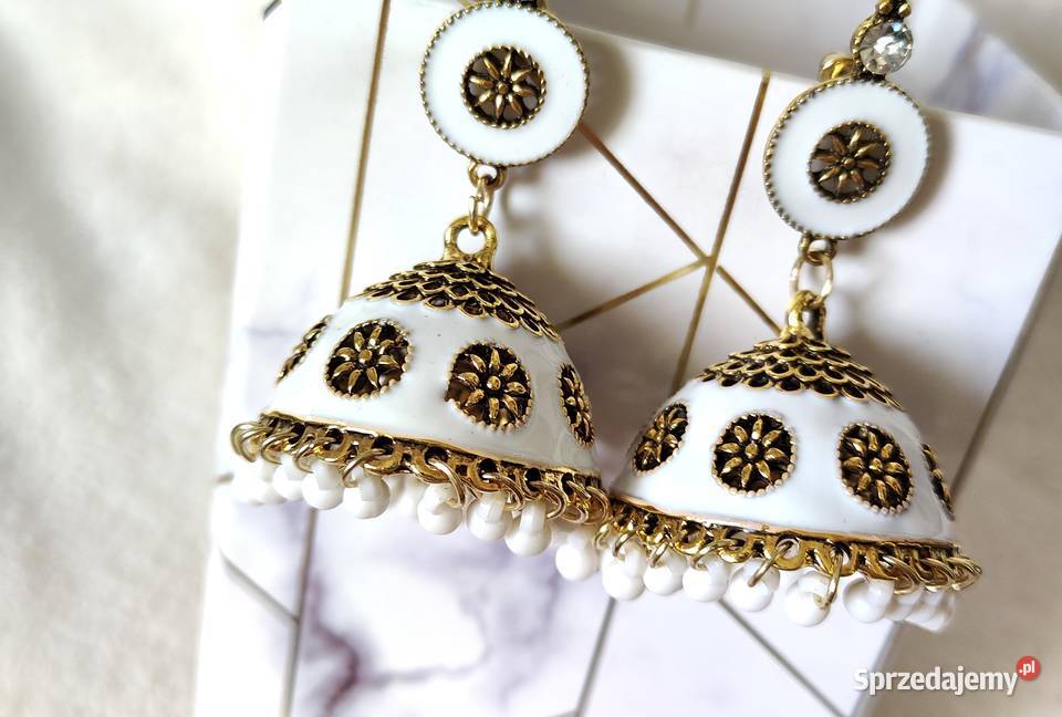 Kolczyki duże boho indyjskie jhumka białe kolor Kolczyki Szczecin