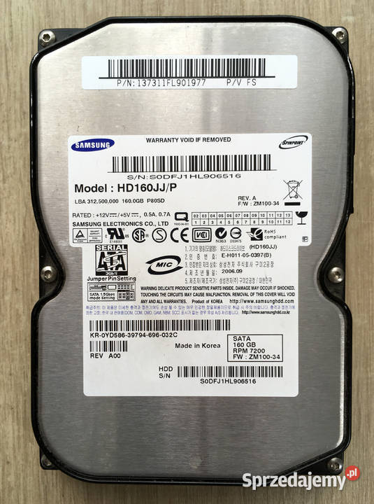 Dysk twardy 160GB Samsung HD160JJ SATA II 8MB SATA Radlin sprzedam