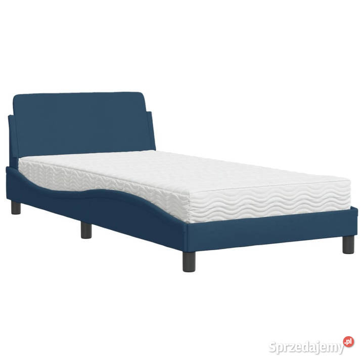 Łóżko z materacem niebieskie obite tkaniną 74cm Meble
