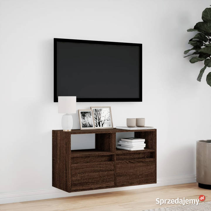 Ścienna szafka TV z LED brązowy dąb 80x31x45 Warszawa