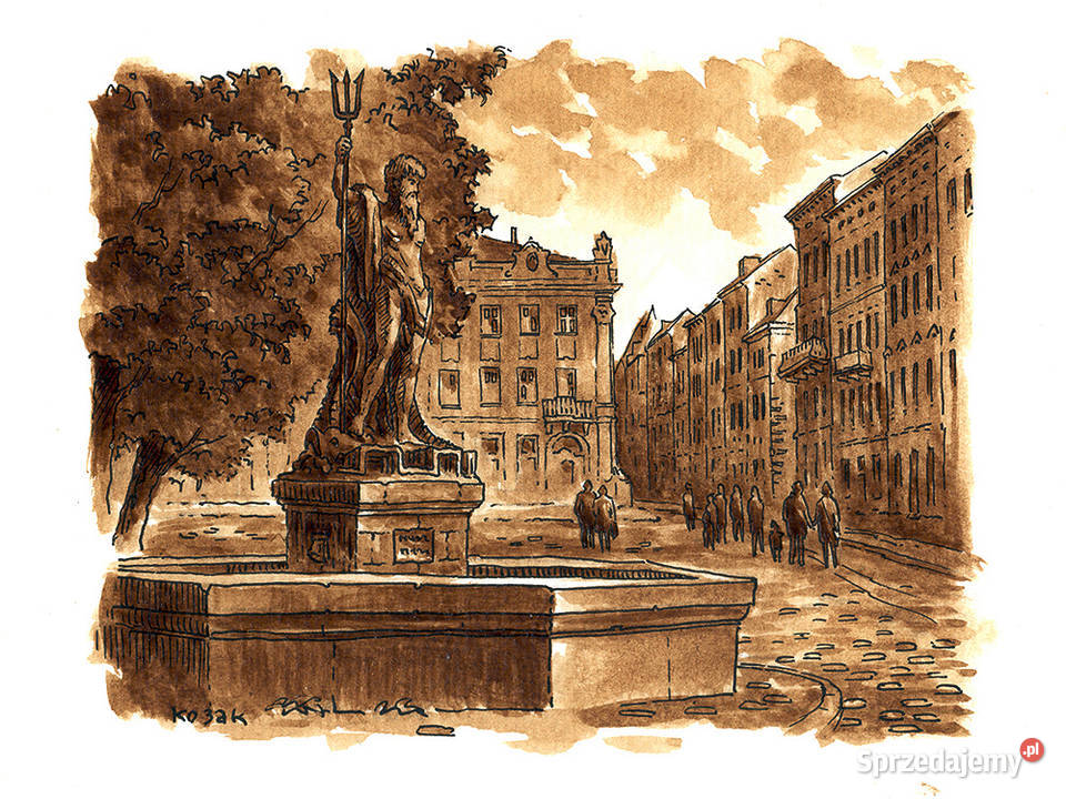 Grafika Lwów Rynek Fontana Neptun Warszawa