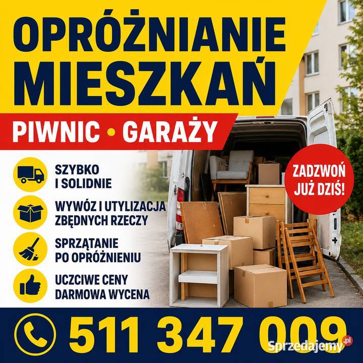 Opróżnianie mieszkań domów piwnic 511-347-009.