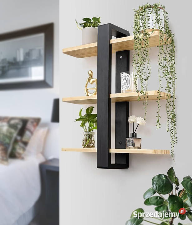 regał półka wisząca trzyrzędowa Drewniana płka