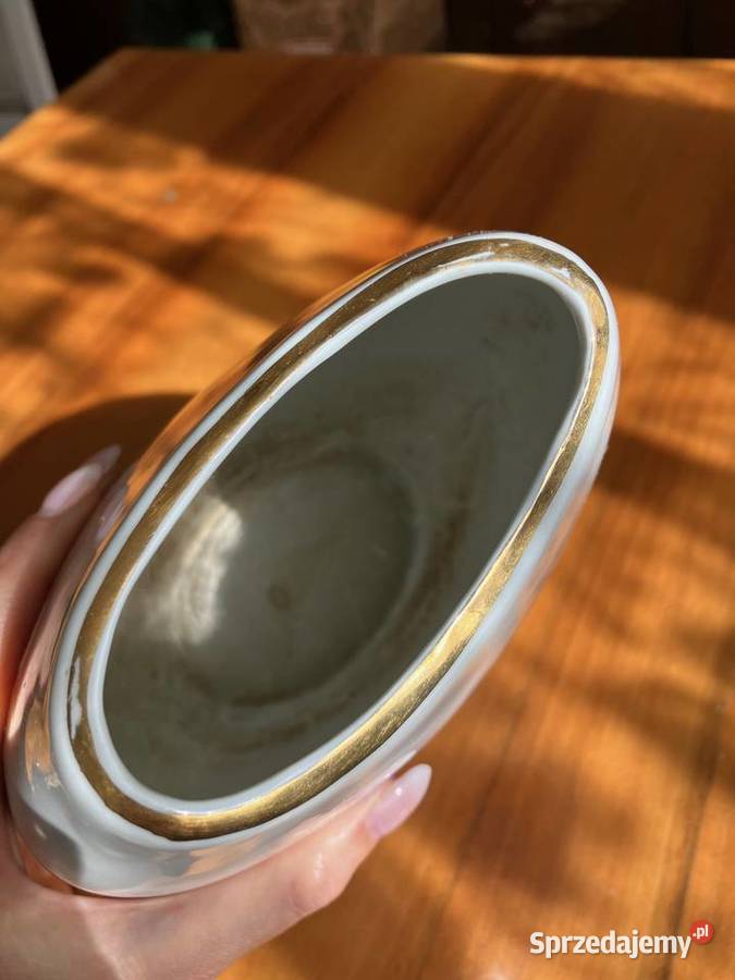 Piękny wazon dysk Chodzież porcelana kwiaty PRL Nisko