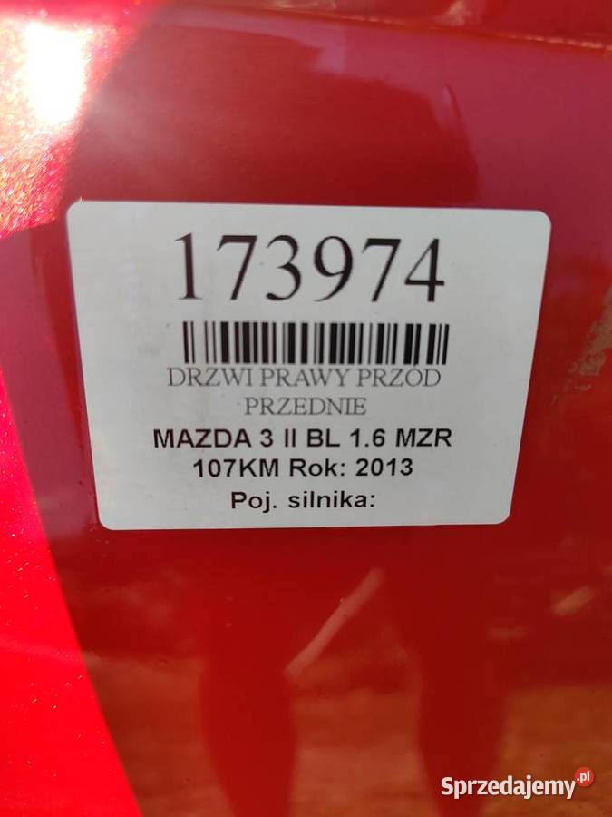 Drzwi Mazda 3 II bl 2013r prawy przód z szybą Lubaczów