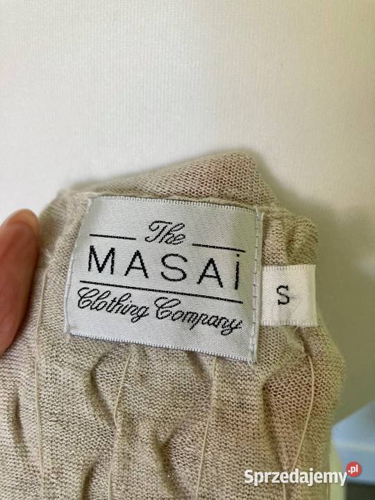 Beżowy sweter kardigan narzutka Masai len podkarpackie
