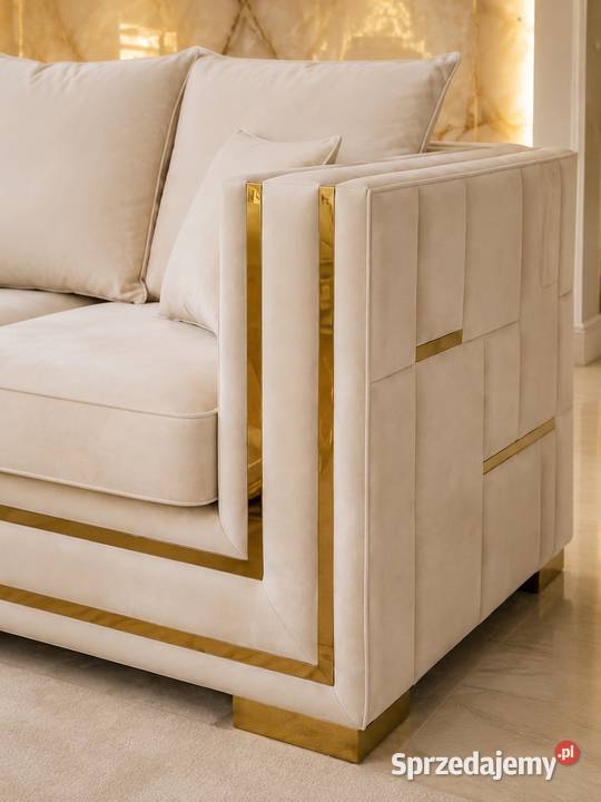 Designerska sofa glamour ze złotymi nogami 74cm mazowieckie Warszawa