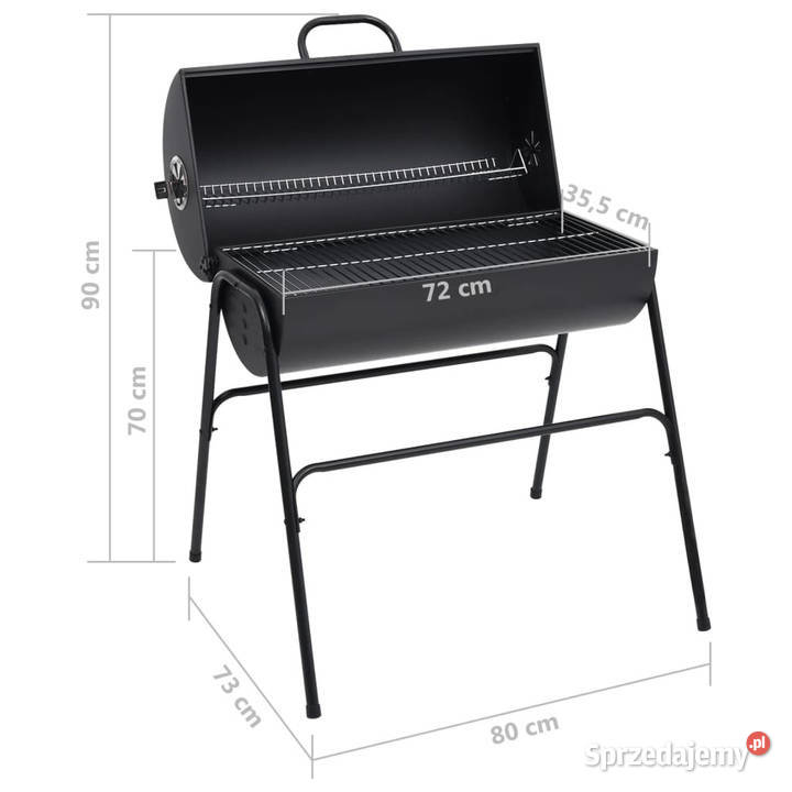 Grill beczkowy z 2 rusztowaniami czarny 80x95x90