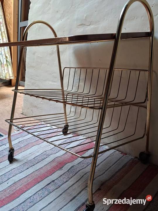 Gazetownik vintage z drewna i metalu