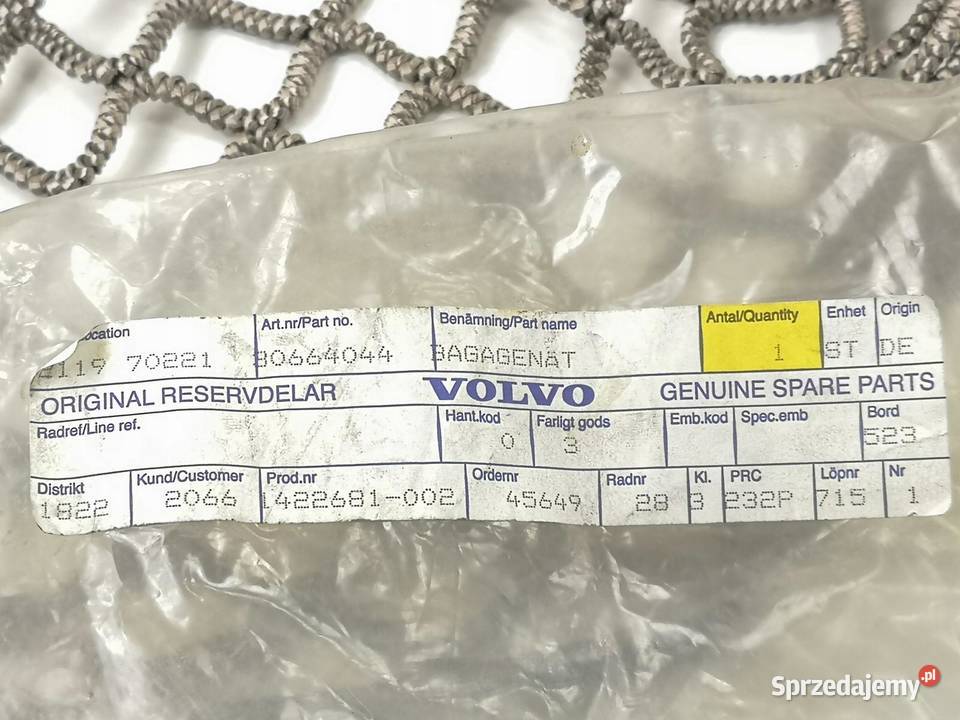 SIATKA MOCUJĄCA BAGAŻ VOLVO XC90 20022014 NOWA osobowe lubelskie