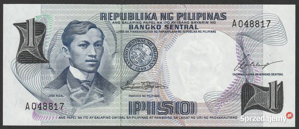 FILIPINY 1 PISO 1969 SERIA A JOSE RIZAL STAN UNC łódzkie Łódź sprzedam