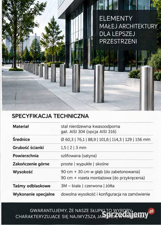 Słupki parkingowe odblaskowe nierdzewne AISI 304 Kraków