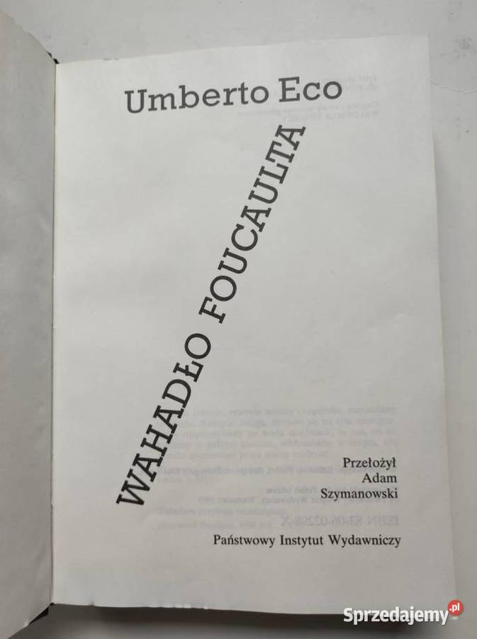 Wahadło Foucaulta Umberto Eco 666 Kielce sprzedam