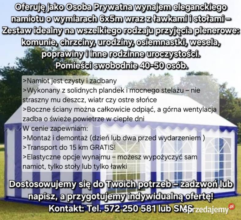 Wynajmę Namiot 6x5 Stoły i Ławki imprezy