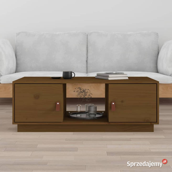 Stolik kawowy miodowy brąz 100x50x35 lite drewno