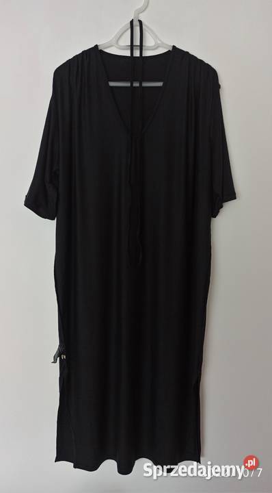 Czarna dzianinowa sukienka midi z rozporkami Bez wzoru Spódnice i sukienki Radzyń Podlaski sprzedam