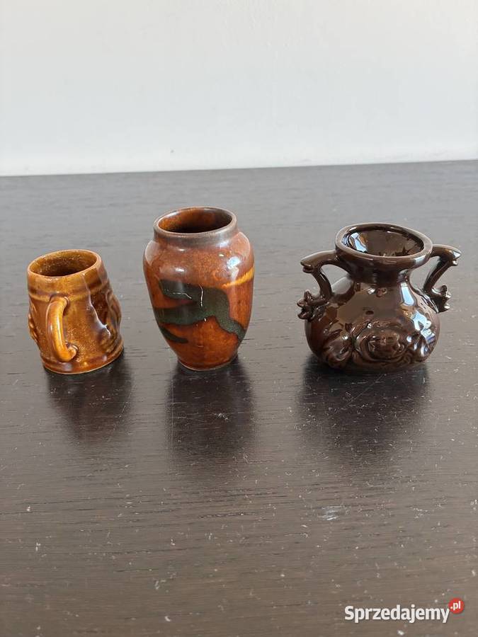 3 dzbanuszki ceramiczne w odcieniach brązu Elbląg