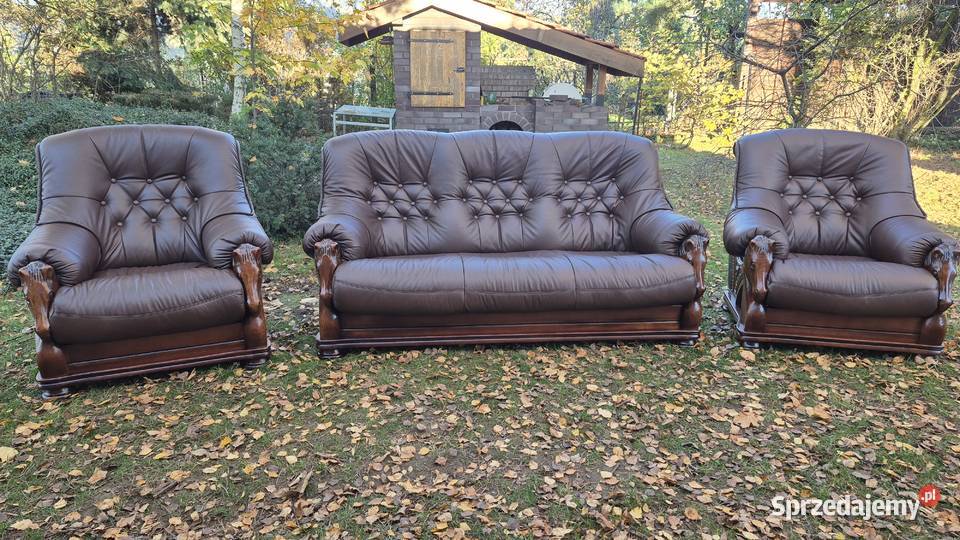 Komplet wypoczynkowy 3 1 1 ława 100 nowa skóra Śmigiel