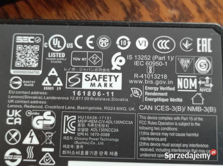 zasilacz Lenovo ADL135NCC3A 135W oryginalny Kielce sprzedam