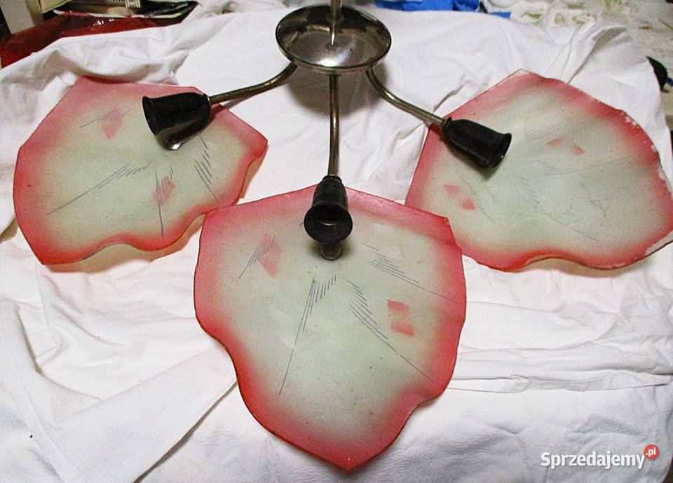 Żyrandol Chrom Szklane Klosze Liście lata 60 PRL