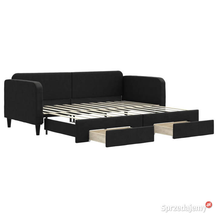Sofa rozsuwana z szufladami czarna tkanina Warszawa
