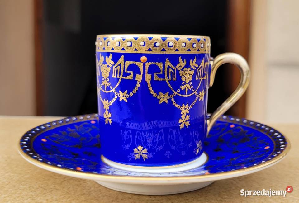 Zabytkowa neoklasyczna kobaltowa filiżanka Beyer Kraków