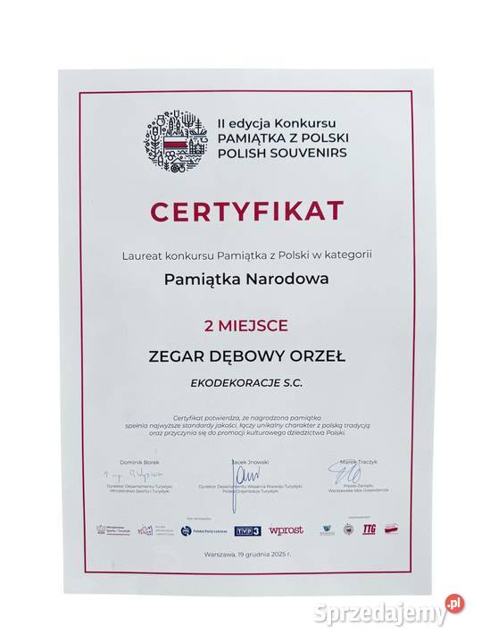 Zegar Dębowy Orzeł 40 Lite Drewno 1 Klasy ścienny Zegary mazowieckie Trzcinka