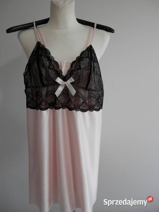 Koszulka Nocna Satynowa Modny Baby Pink Zdobiona Halki i koszulki podlaskie Łomża
